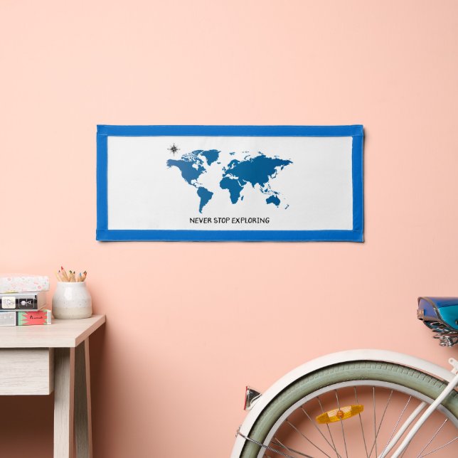 Never Stop Exploring World Map Travel Inspire Pennant (Insitu 2)