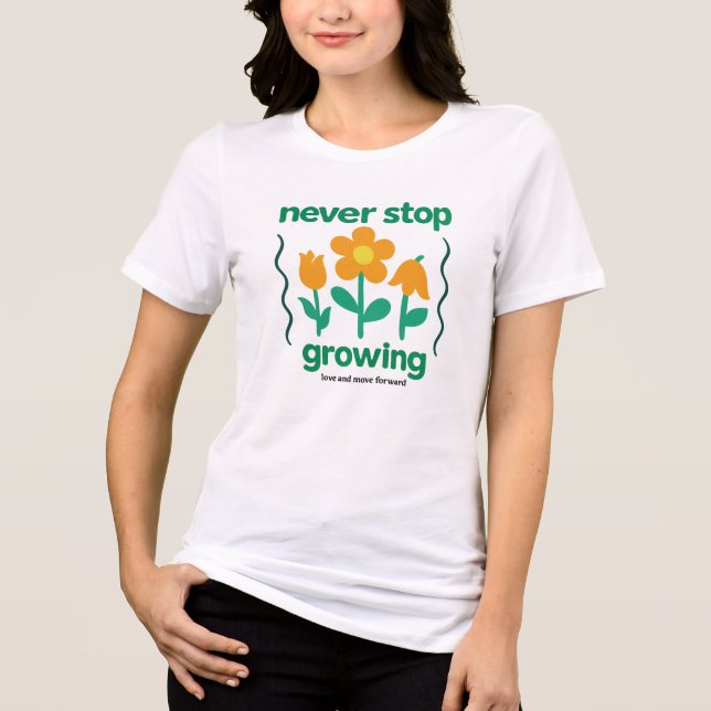 Never Stop Growing – Inspirational Flower Quote Tri-Blend Shirt (Front)