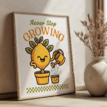 Never Stop Growing Lemon Tree Mascot Retro Poster