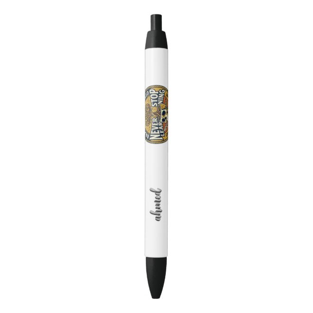 Never Stop Learning Skull Brain Tree Pin Button -  Pen (Front Vertical)