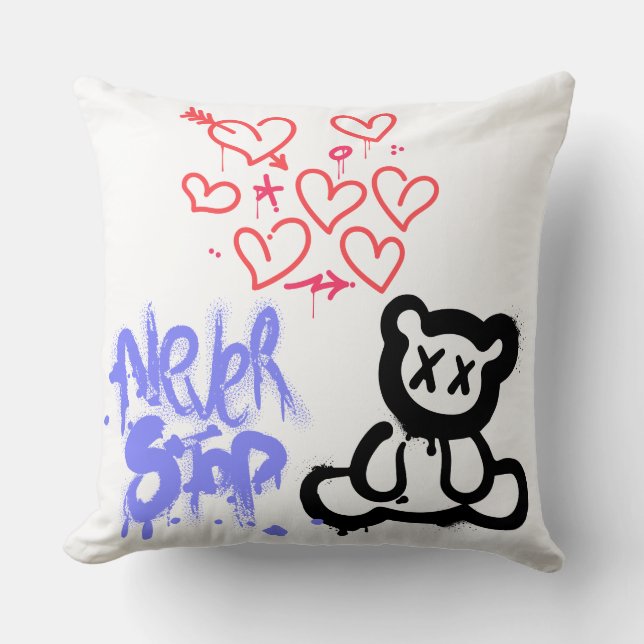 Never stop throw pillow (Front)