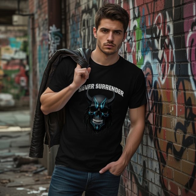 Never Surrender Cyberpunk Skull T-Shirt (Creator Uploaded)