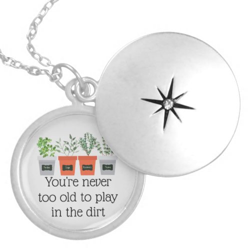 Never to Old Fun Gardening Quote Locket Necklace