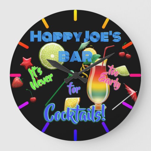Never Too Early for Cocktails Neon Personalized Large Clock