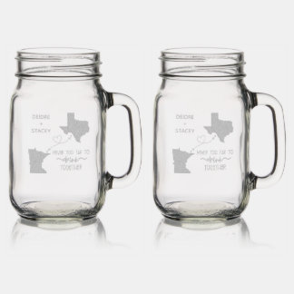 Never Too Far To Drink Long Distance Friendship Mason Jar W/ Handle
