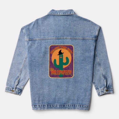 Never Too Hot Halloween Funny Cactus Toon Denim Jacket