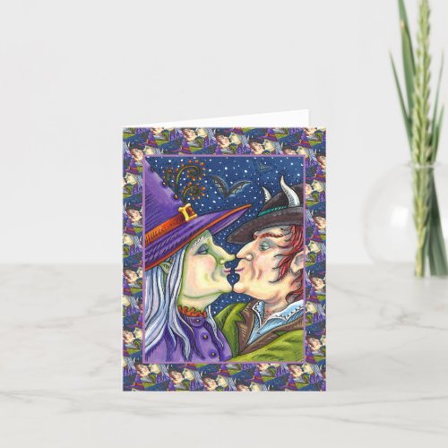 NEVER TOO OLD FOR ROMANCE WITCH  WARLOCK Blank Holiday Card