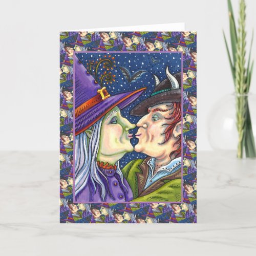NEVER TOO OLD FOR ROMANCE WITCH  WARLOCK Blank Holiday Card
