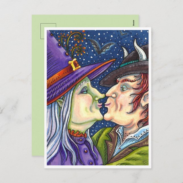 NEVER TOO OLD FOR ROMANCE, WITCH & WARLOCK IN LOVE HOLIDAY POSTCARD (Front/Back)