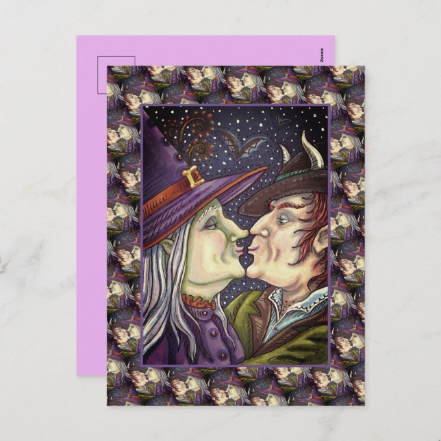 NEVER TOO OLD FOR ROMANCE, WITCH & WARLOCK IN LOVE HOLIDAY POSTCARD (Front/Back)