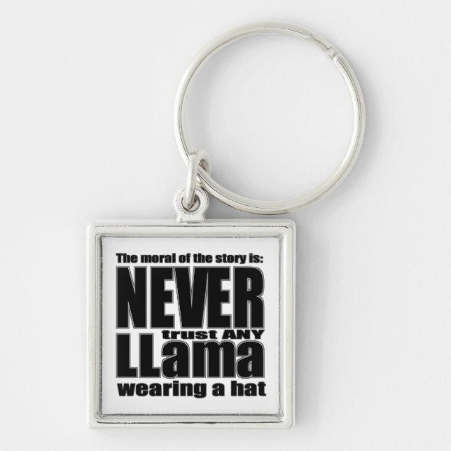 Never Trust a Llama in a Hat Keychain (Front)