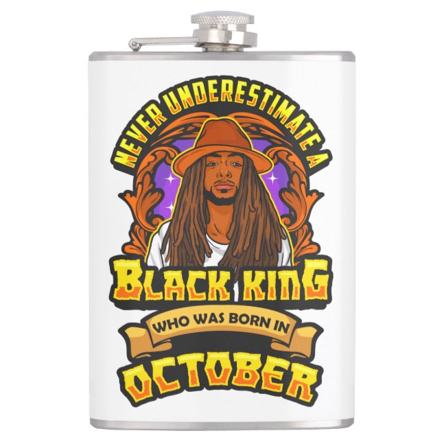 Never Underestimate A Black Man Born In October Fl Flask (Front)