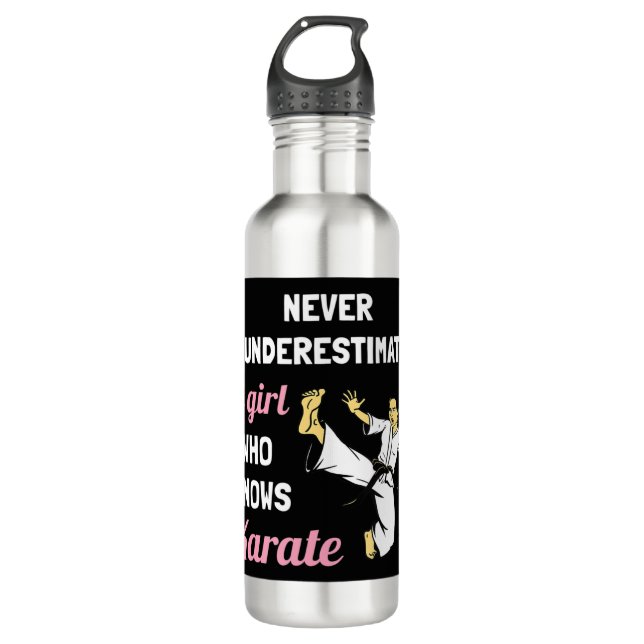 Never Underestimate A Girl Who Knows Karate Girl G Stainless Steel Water Bottle (Front)