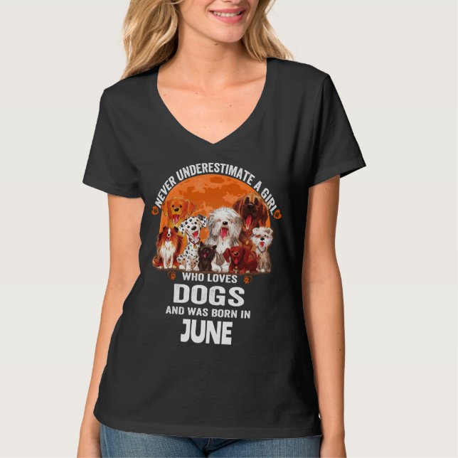Never Underestimate A Girl Who Loves Dogs Birthday T-Shirt (Front)