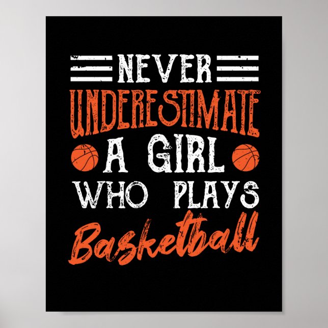 Never underestimate a girl who plays basketball poster (Front)