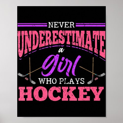 Never Underestimate A Girl Who Plays Hockey Ice Ho Poster