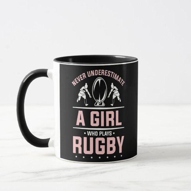 Never Underestimate A Girl Who Plays Rugby  Mug (Left)
