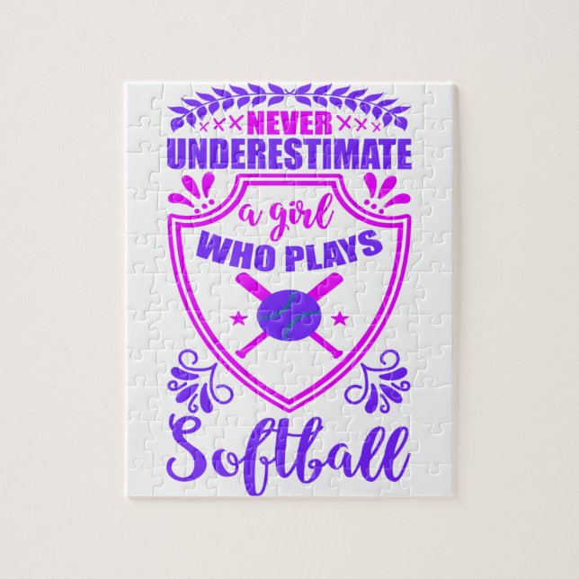 Never Underestimate A Girl Who Plays Softball   Jigsaw Puzzle (Vertical)