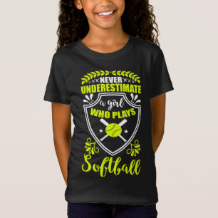 Never Underestimate A Girl Who Plays Softball Neon T-Shirt