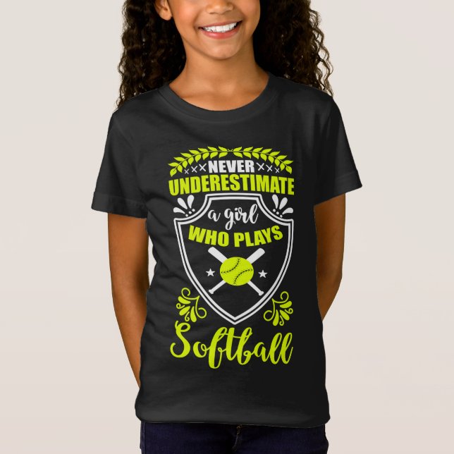 Never Underestimate A Girl Who Plays Softball Neon T-Shirt (Front)
