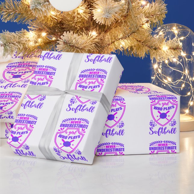 Never Underestimate A Girl Who Plays Softball  Wrapping Paper (Holidays)