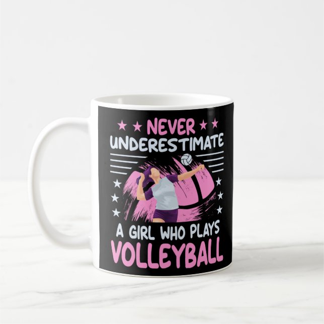 Never Underestimate a Girl who plays Volleyball vB Coffee Mug (Left)
