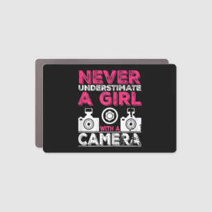 Never Underestimate A Girl With A Camera - Girl Ph Car Magnet
