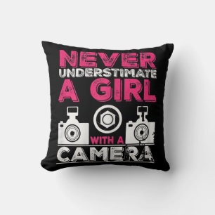 Never Underestimate A Girl With A Camera - Girl Ph Throw Pillow