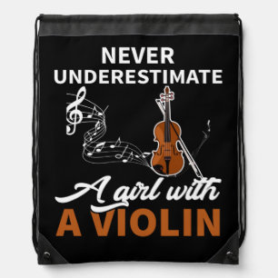 Never Underestimate A Girl With A Violin Drawstring Bag