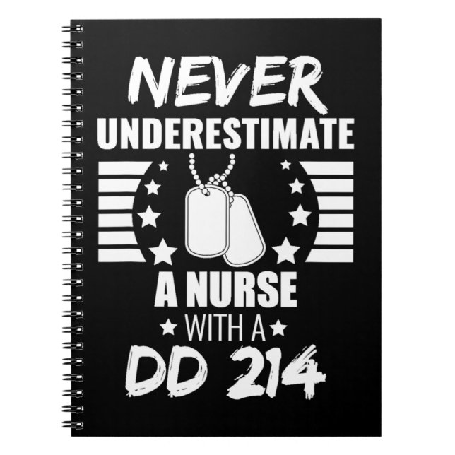 Never Underestimate a Nurse DD 214  Veteran's  Notebook (Front)