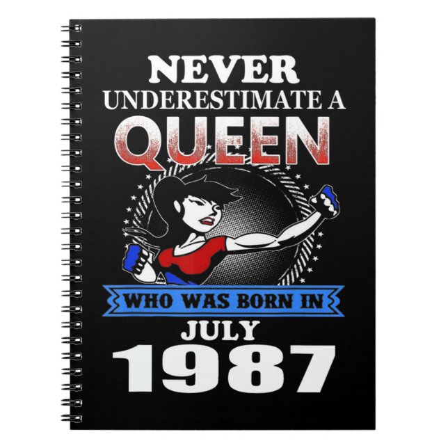 NEVER UNDERESTIMATE A Queen Born in july 1987 NEVE Notebook (Front)