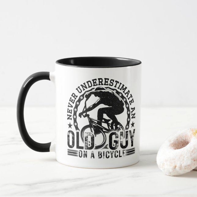 Never Underestimate An Old Guy Cycling Lover Cool Mug (With Donut)
