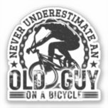 Never Underestimate An Old Guy Cycling Lover Cool Sticker<br><div class="desc">If you’re cyclist or cycling fan grab this design for you and for your father or grandad who loves riding their bike for work,  exercise or running errands. Perfect for mountain bike,  BMX or road bike for retired dad,  grandpa or grandfather. Cyclist present for those into road racing.</div>