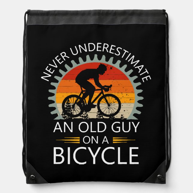  Never Underestimate An Old Guy On A Bicycle Drawstring Bag (Front)