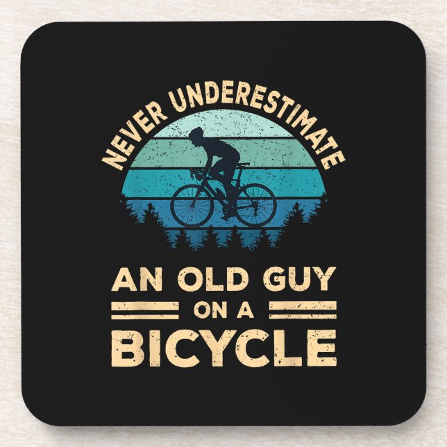 Never Underestimate An Old Guy On A Bicycle Funny  Beverage Coaster (Front)