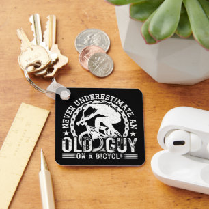 Never Underestimate An Old Guy On A Bicycle Funny  Keychain
