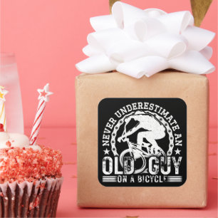 Never Underestimate An Old Guy On A Bicycle Funny Square Sticker