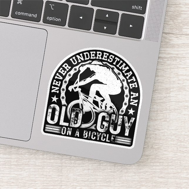 Never Underestimate An Old Guy On A Bicycle Funny  Sticker (Detail)