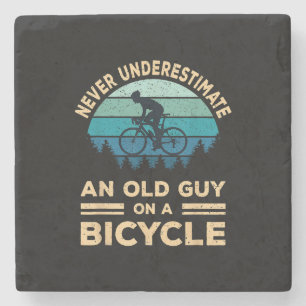 Never Underestimate An Old Guy On A Bicycle Funny  Stone Coaster