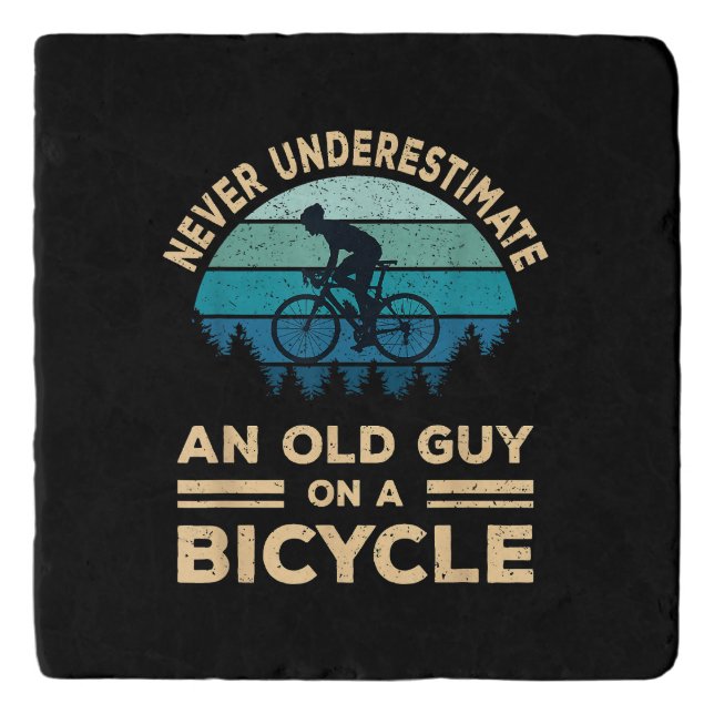 Never Underestimate An Old Guy On A Bicycle Funny  Trivet (Front)