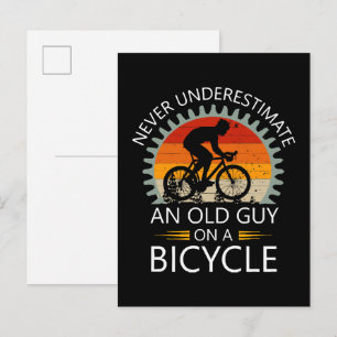  Never Underestimate An Old Guy On A Bicycle Invitation Postcard