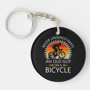 Never Underestimate An Old Guy On A Bicycle Keychain