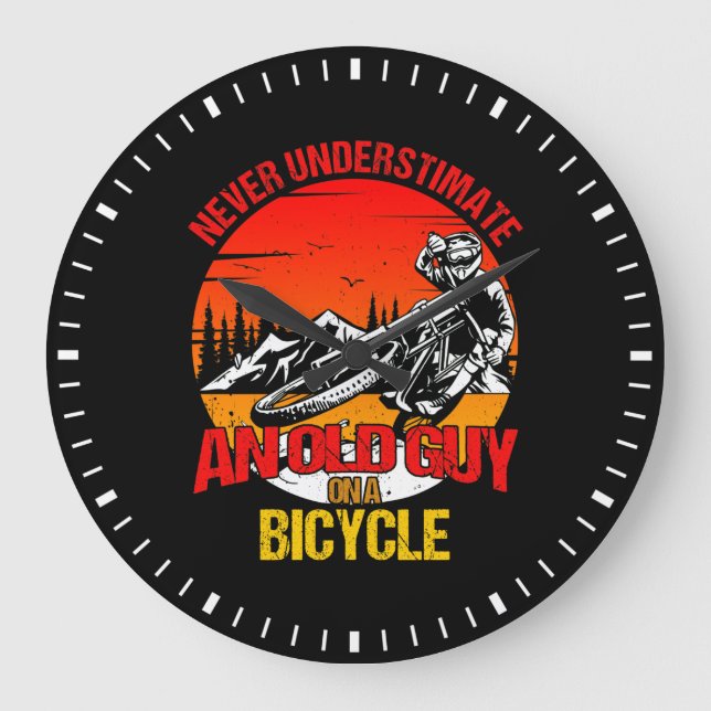 Never Underestimate An Old Guy On A Bicycle Large Clock (Front)