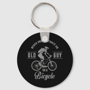 Never Underestimate An Old Guy On A Bicycle Never Keychain