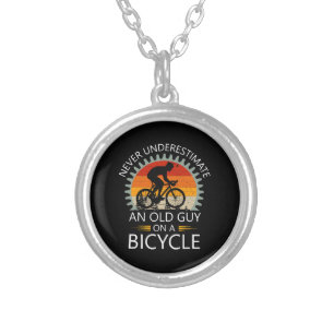 Never Underestimate An Old Guy On A Bicycle Silver Plated Necklace