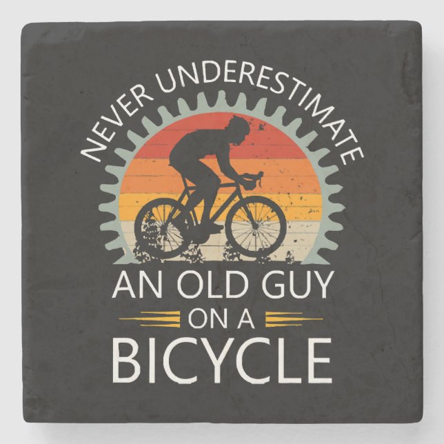  Never Underestimate An Old Guy On A Bicycle  Stone Coaster (Front)