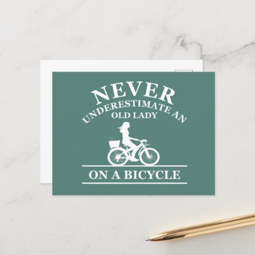 Never underestimate an old lady on a bicycle  holiday postcard