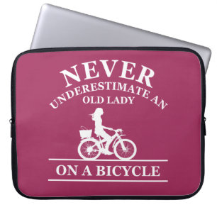 Never underestimate an old lady on a bicycle laptop sleeve