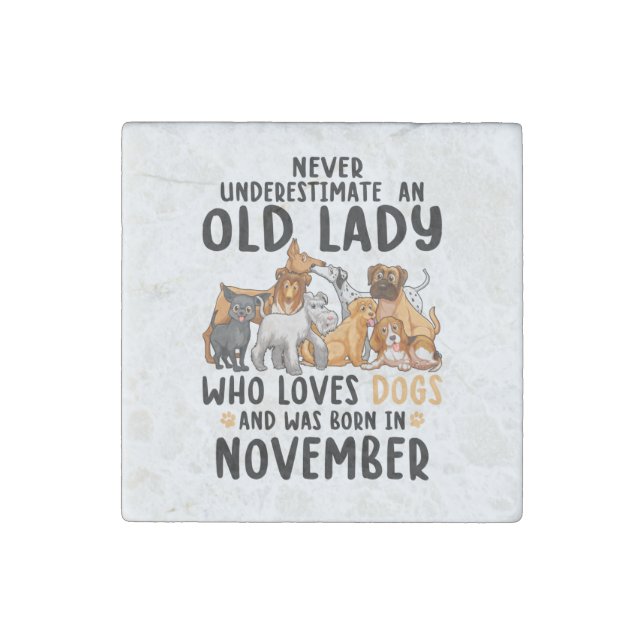 Never Underestimate An Old Lady Who Loves Dogs And Stone Magnet (Front)
