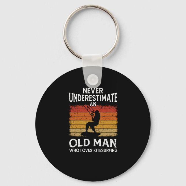 Never Underestimate An Old Man Love Kitesurfing Keychain (Front)